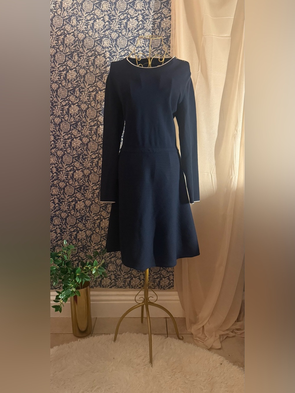 Banana Republic Navy Fit & Flare Knit Dress | Large